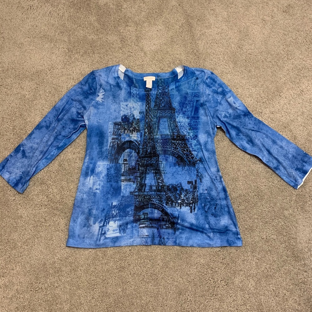 Long sleeve Chico’s blue Paris top